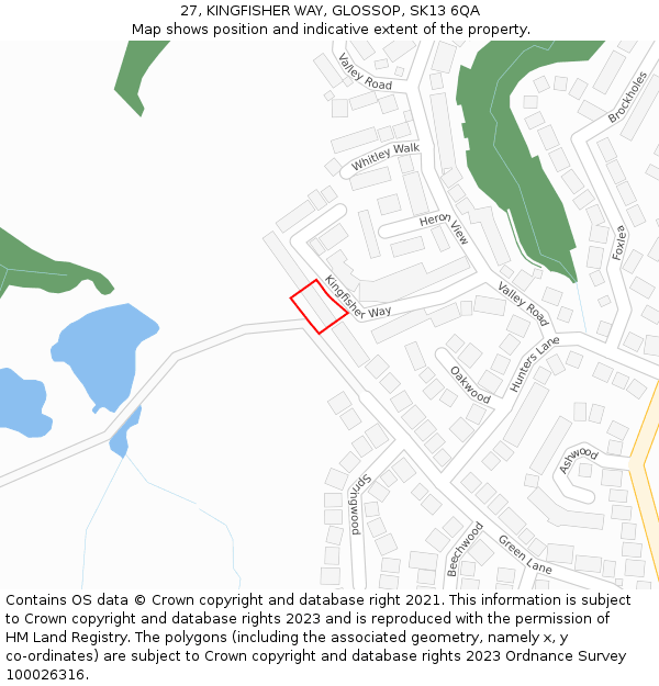 27, KINGFISHER WAY, GLOSSOP, SK13 6QA: Location map and indicative extent of plot