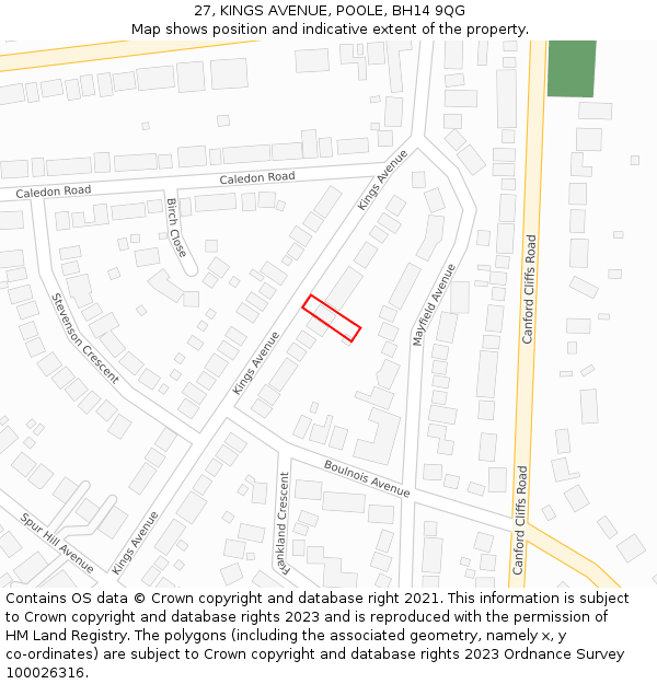 27, KINGS AVENUE, POOLE, BH14 9QG: Location map and indicative extent of plot