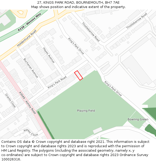 27, KINGS PARK ROAD, BOURNEMOUTH, BH7 7AE: Location map and indicative extent of plot