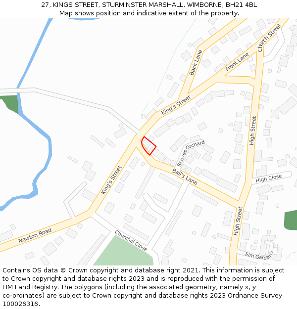 27, KINGS STREET, STURMINSTER MARSHALL, WIMBORNE, BH21 4BL: Location map and indicative extent of plot