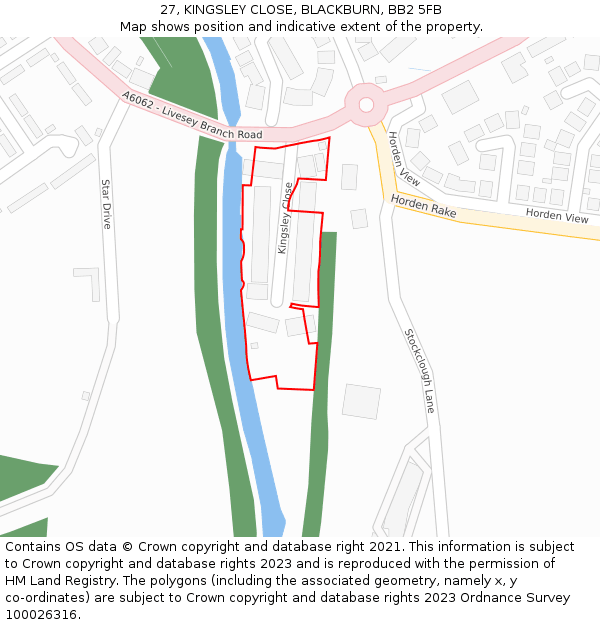 27, KINGSLEY CLOSE, BLACKBURN, BB2 5FB: Location map and indicative extent of plot