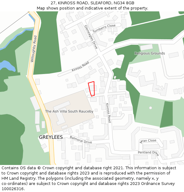 27, KINROSS ROAD, SLEAFORD, NG34 8GB: Location map and indicative extent of plot
