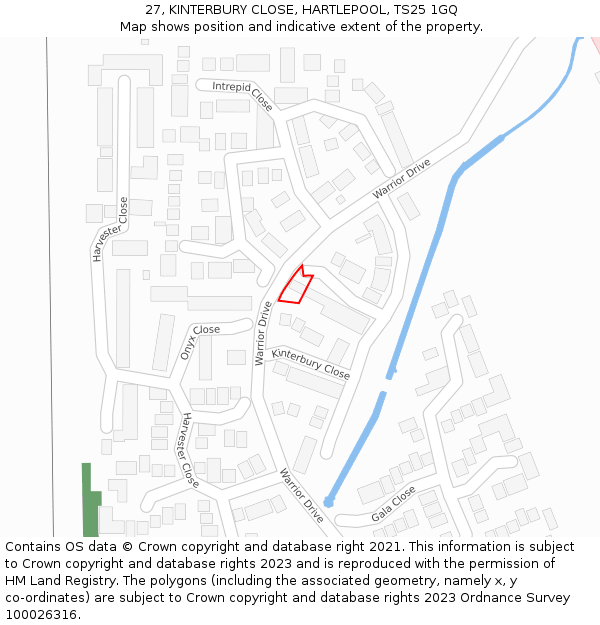27, KINTERBURY CLOSE, HARTLEPOOL, TS25 1GQ: Location map and indicative extent of plot
