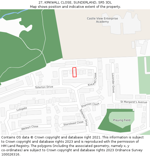 27, KIRKWALL CLOSE, SUNDERLAND, SR5 3DL: Location map and indicative extent of plot