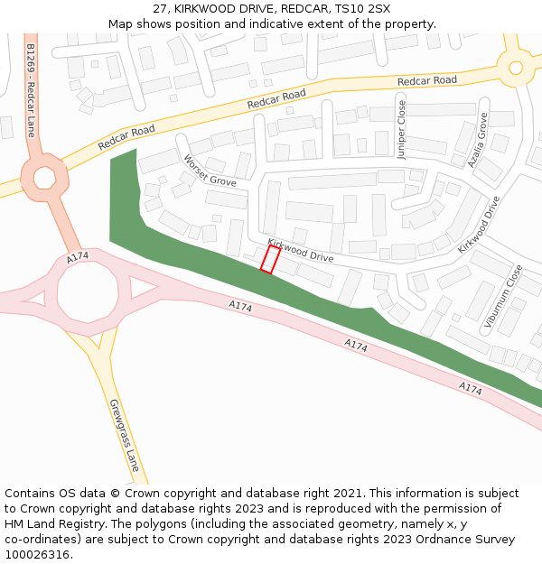 27, KIRKWOOD DRIVE, REDCAR, TS10 2SX: Location map and indicative extent of plot