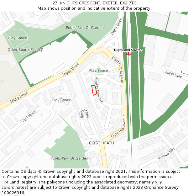 27, KNIGHTS CRESCENT, EXETER, EX2 7TG: Location map and indicative extent of plot