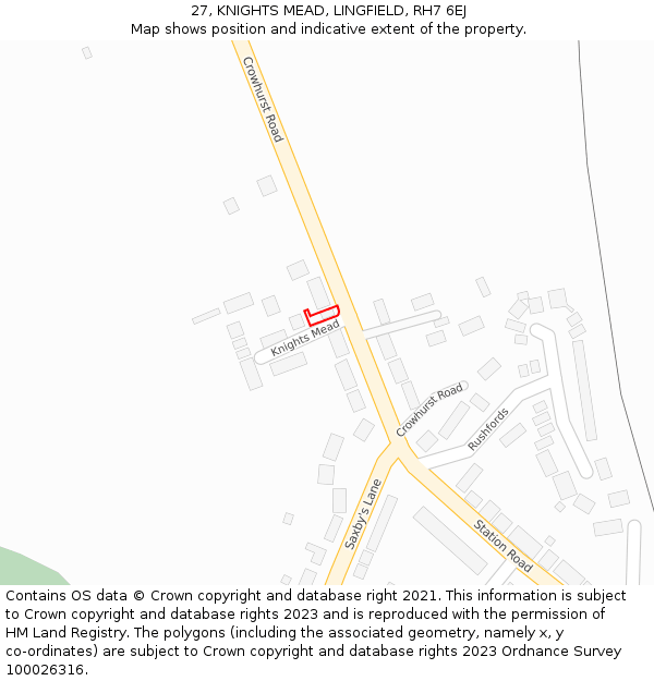 27, KNIGHTS MEAD, LINGFIELD, RH7 6EJ: Location map and indicative extent of plot