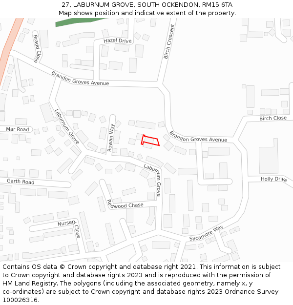 27, LABURNUM GROVE, SOUTH OCKENDON, RM15 6TA: Location map and indicative extent of plot