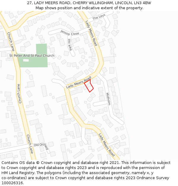27, LADY MEERS ROAD, CHERRY WILLINGHAM, LINCOLN, LN3 4BW: Location map and indicative extent of plot