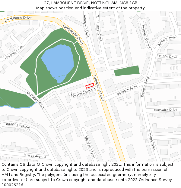 27, LAMBOURNE DRIVE, NOTTINGHAM, NG8 1GR: Location map and indicative extent of plot