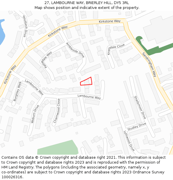 27, LAMBOURNE WAY, BRIERLEY HILL, DY5 3RL: Location map and indicative extent of plot