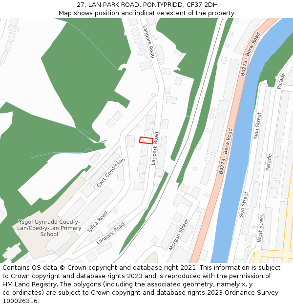 27, LAN PARK ROAD, PONTYPRIDD, CF37 2DH: Location map and indicative extent of plot