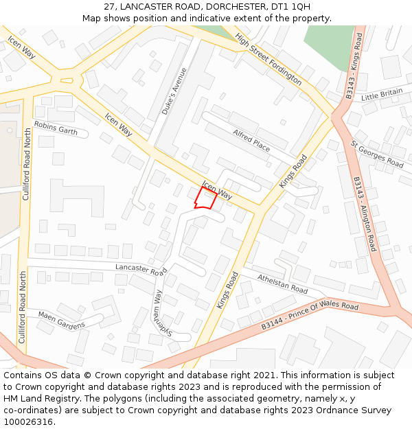 27, LANCASTER ROAD, DORCHESTER, DT1 1QH: Location map and indicative extent of plot