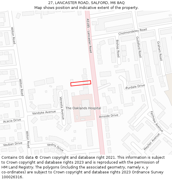 27, LANCASTER ROAD, SALFORD, M6 8AQ: Location map and indicative extent of plot