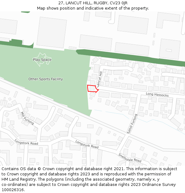 27, LANCUT HILL, RUGBY, CV23 0JR: Location map and indicative extent of plot