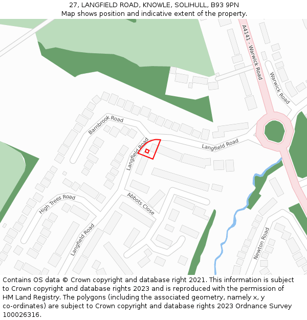 27, LANGFIELD ROAD, KNOWLE, SOLIHULL, B93 9PN: Location map and indicative extent of plot