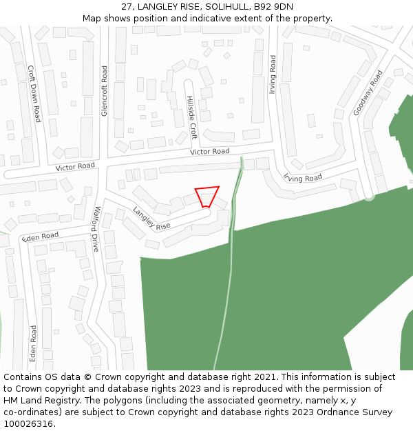 27, LANGLEY RISE, SOLIHULL, B92 9DN: Location map and indicative extent of plot