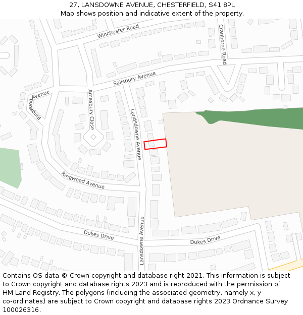27, LANSDOWNE AVENUE, CHESTERFIELD, S41 8PL: Location map and indicative extent of plot