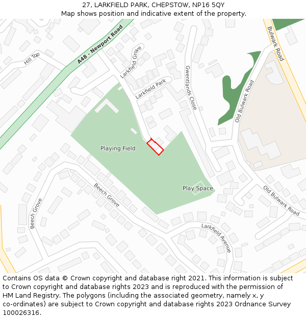 27, LARKFIELD PARK, CHEPSTOW, NP16 5QY: Location map and indicative extent of plot