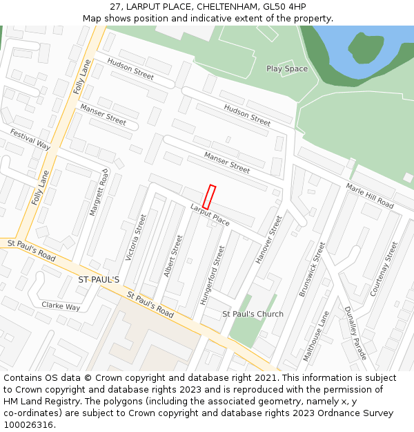 27, LARPUT PLACE, CHELTENHAM, GL50 4HP: Location map and indicative extent of plot