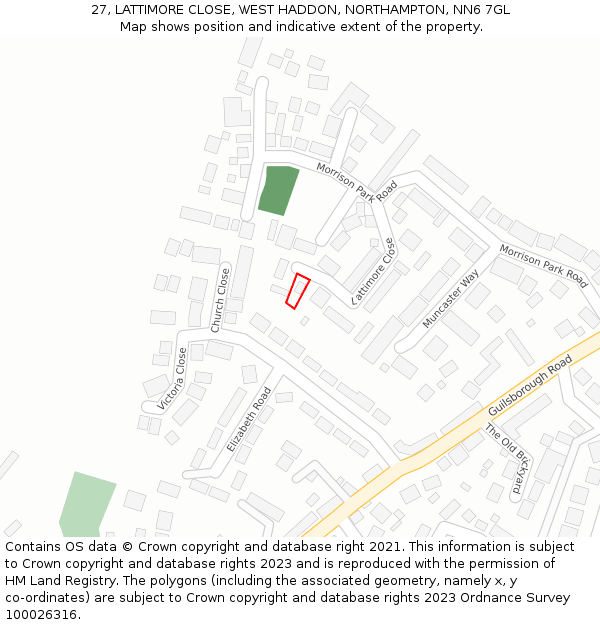 27, LATTIMORE CLOSE, WEST HADDON, NORTHAMPTON, NN6 7GL: Location map and indicative extent of plot