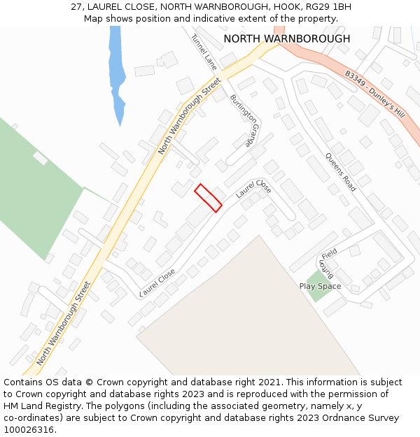 27, LAUREL CLOSE, NORTH WARNBOROUGH, HOOK, RG29 1BH: Location map and indicative extent of plot