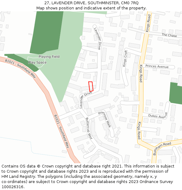 27, LAVENDER DRIVE, SOUTHMINSTER, CM0 7RQ: Location map and indicative extent of plot