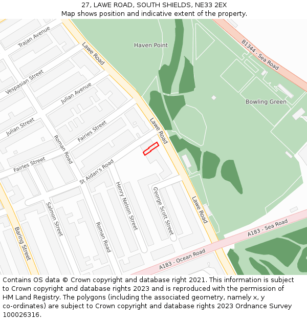 27, LAWE ROAD, SOUTH SHIELDS, NE33 2EX: Location map and indicative extent of plot