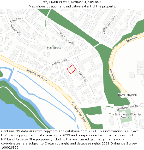 27, LAYER CLOSE, NORWICH, NR5 9NS: Location map and indicative extent of plot