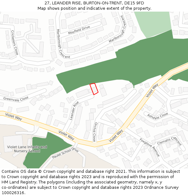 27, LEANDER RISE, BURTON-ON-TRENT, DE15 9FD: Location map and indicative extent of plot