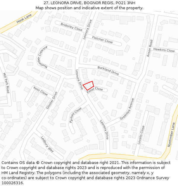 27, LEONORA DRIVE, BOGNOR REGIS, PO21 3NH: Location map and indicative extent of plot