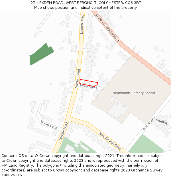 27, LEXDEN ROAD, WEST BERGHOLT, COLCHESTER, CO6 3BT: Location map and indicative extent of plot