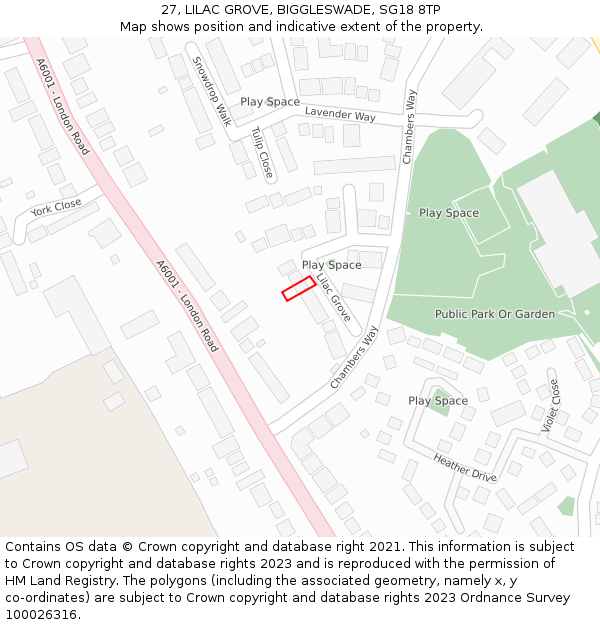 27, LILAC GROVE, BIGGLESWADE, SG18 8TP: Location map and indicative extent of plot