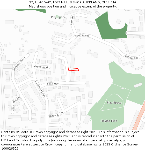 27, LILAC WAY, TOFT HILL, BISHOP AUCKLAND, DL14 0TA: Location map and indicative extent of plot