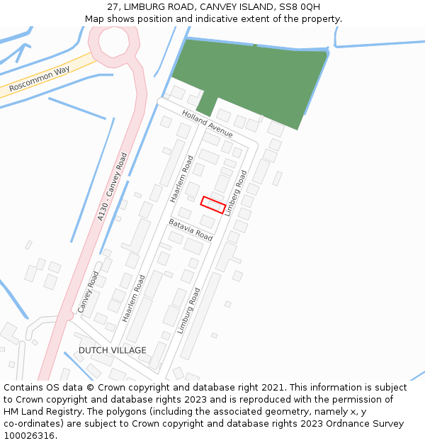27, LIMBURG ROAD, CANVEY ISLAND, SS8 0QH: Location map and indicative extent of plot