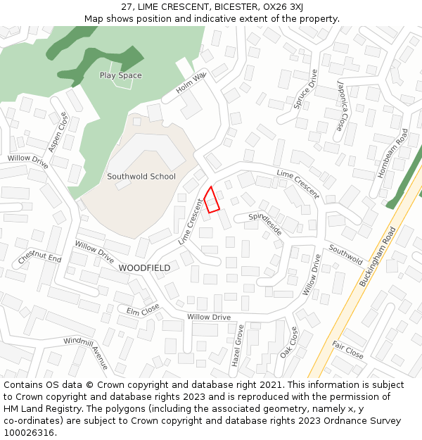 27, LIME CRESCENT, BICESTER, OX26 3XJ: Location map and indicative extent of plot