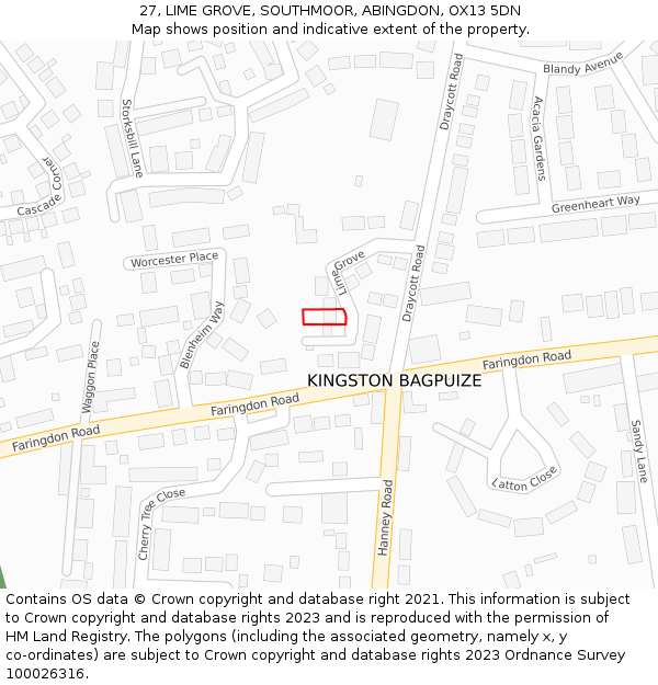 27, LIME GROVE, SOUTHMOOR, ABINGDON, OX13 5DN: Location map and indicative extent of plot