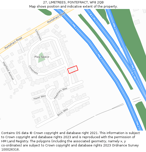 27, LIMETREES, PONTEFRACT, WF8 2QB: Location map and indicative extent of plot