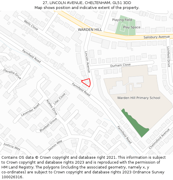 27, LINCOLN AVENUE, CHELTENHAM, GL51 3DD: Location map and indicative extent of plot