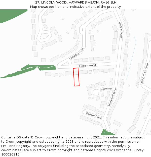 27, LINCOLN WOOD, HAYWARDS HEATH, RH16 1LH: Location map and indicative extent of plot