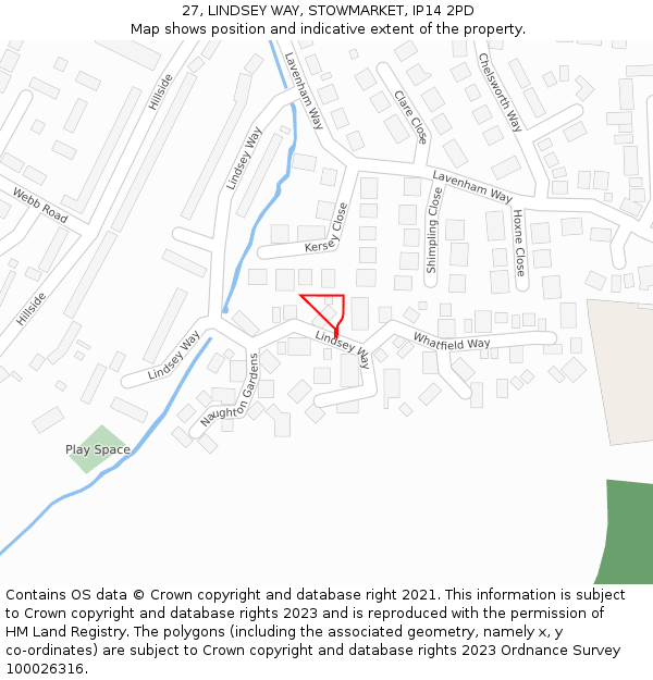 27, LINDSEY WAY, STOWMARKET, IP14 2PD: Location map and indicative extent of plot