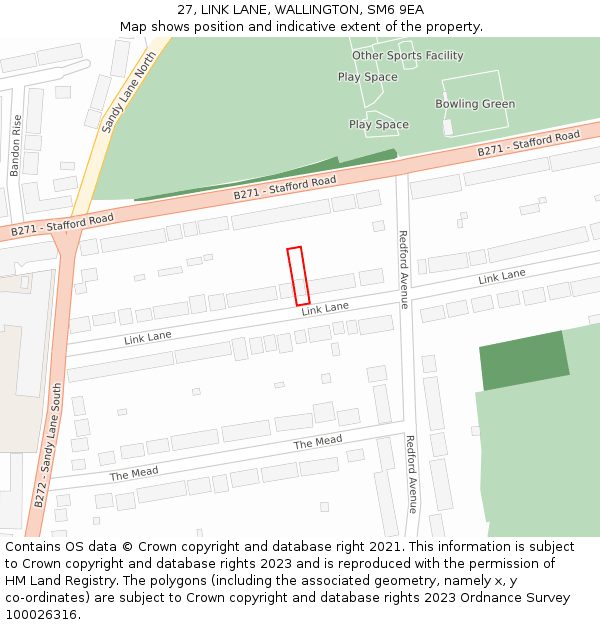 27, LINK LANE, WALLINGTON, SM6 9EA: Location map and indicative extent of plot