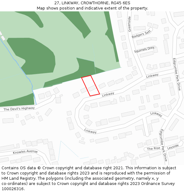 27, LINKWAY, CROWTHORNE, RG45 6ES: Location map and indicative extent of plot