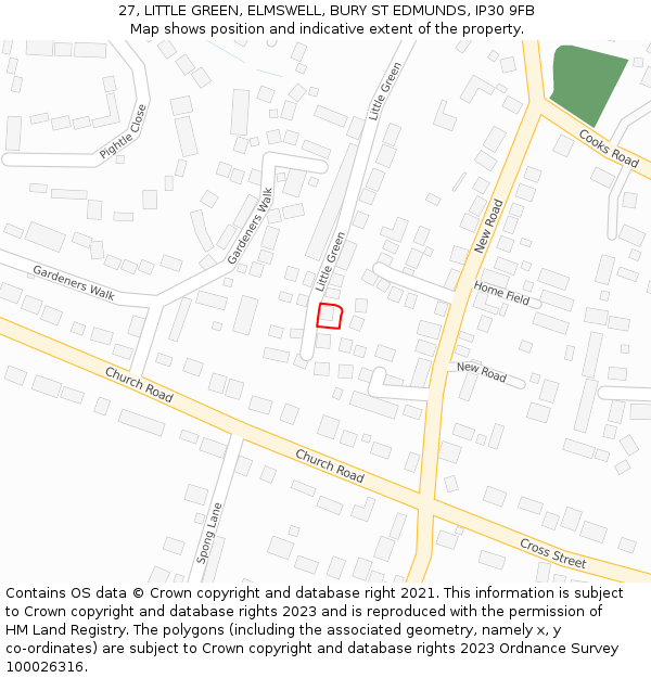 27, LITTLE GREEN, ELMSWELL, BURY ST EDMUNDS, IP30 9FB: Location map and indicative extent of plot