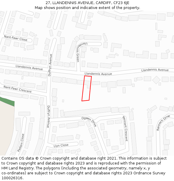 27, LLANDENNIS AVENUE, CARDIFF, CF23 6JE: Location map and indicative extent of plot