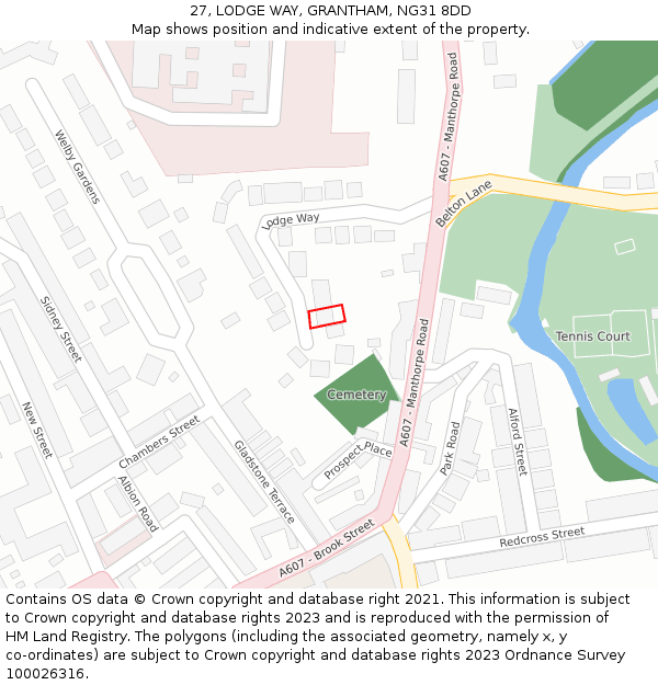 27, LODGE WAY, GRANTHAM, NG31 8DD: Location map and indicative extent of plot