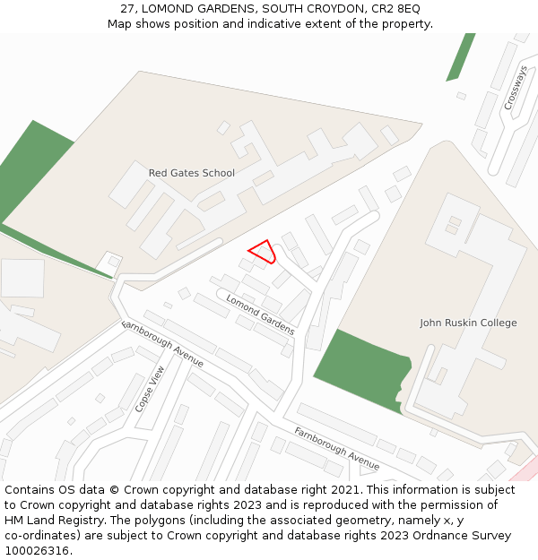 27, LOMOND GARDENS, SOUTH CROYDON, CR2 8EQ: Location map and indicative extent of plot