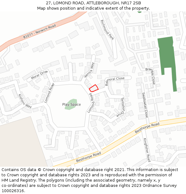 27, LOMOND ROAD, ATTLEBOROUGH, NR17 2SB: Location map and indicative extent of plot