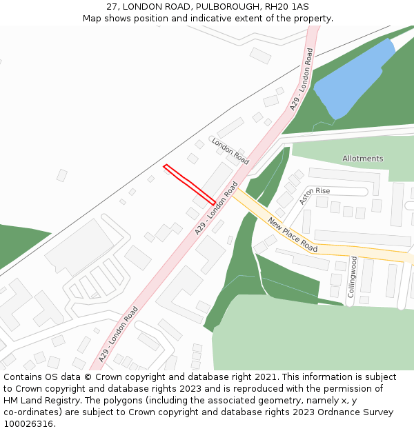 27, LONDON ROAD, PULBOROUGH, RH20 1AS: Location map and indicative extent of plot