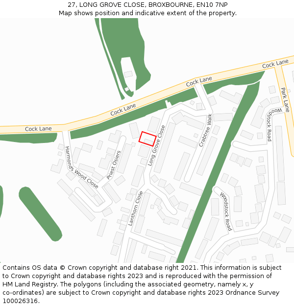 27, LONG GROVE CLOSE, BROXBOURNE, EN10 7NP: Location map and indicative extent of plot